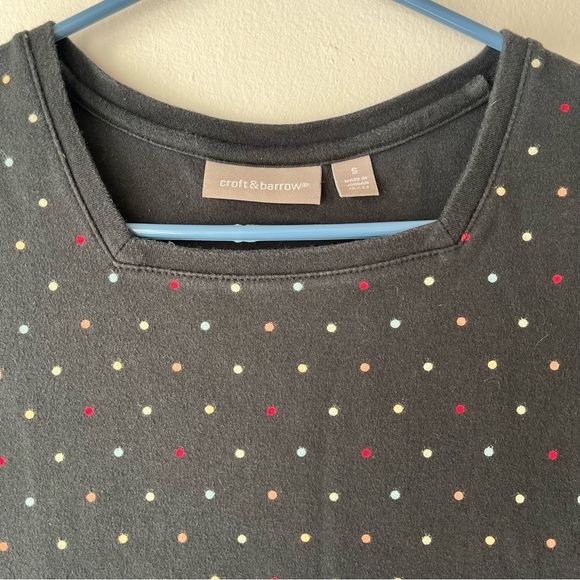 Croft & Barrow women’s short sleeve casual polka dot black square neck tee shirt - Picture 2 of 10